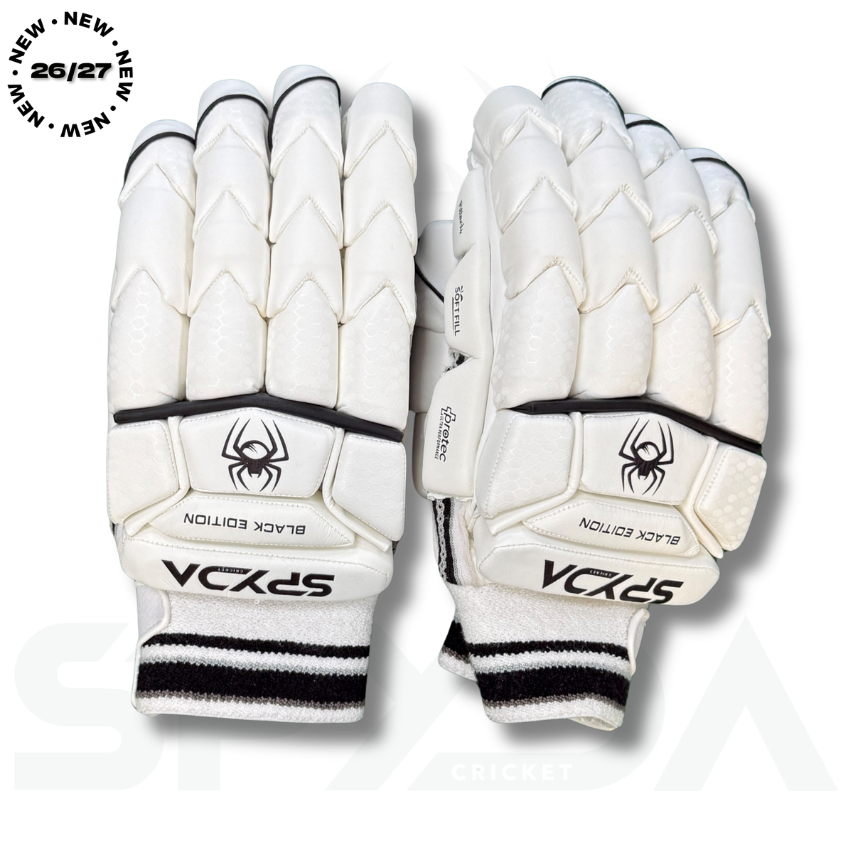 SPYDA Black Players Edition Cricket Batting Gloves - Adult - 26/27