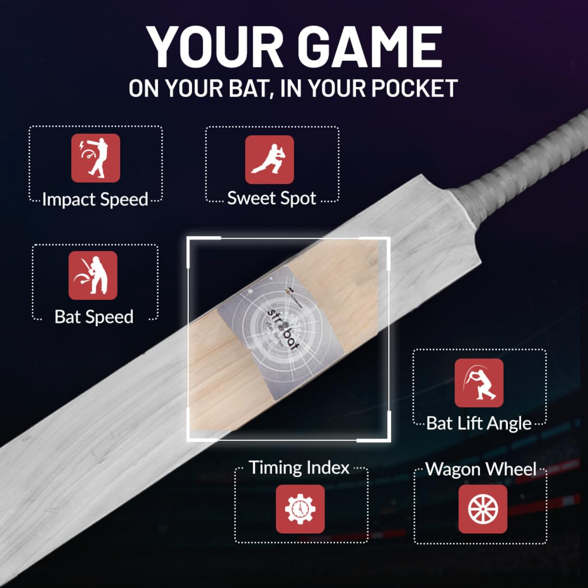 STR8BAT Pro Cricket Bat Smart Sticker V2.0 – Black/Silver