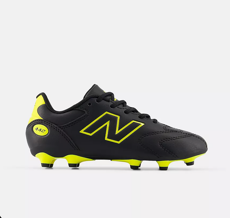 New Balance 442 Team FG V3 Kid's Football Shoes – Black with Punchy Yellow (F M Medium Fit)