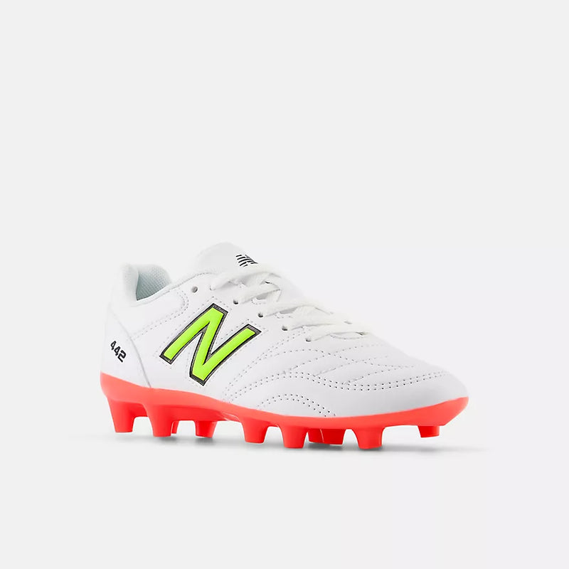 New Balance Kids 442 V2 Academy FG (Little Kid/Big Kid) - White/Energy Red/Hi-Lite