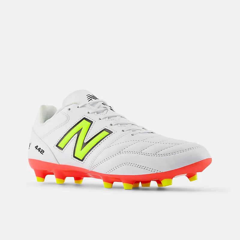 New Balance 442 Team FG V2 Men's Football Shoes - White/Energy Red/Hi-Lite